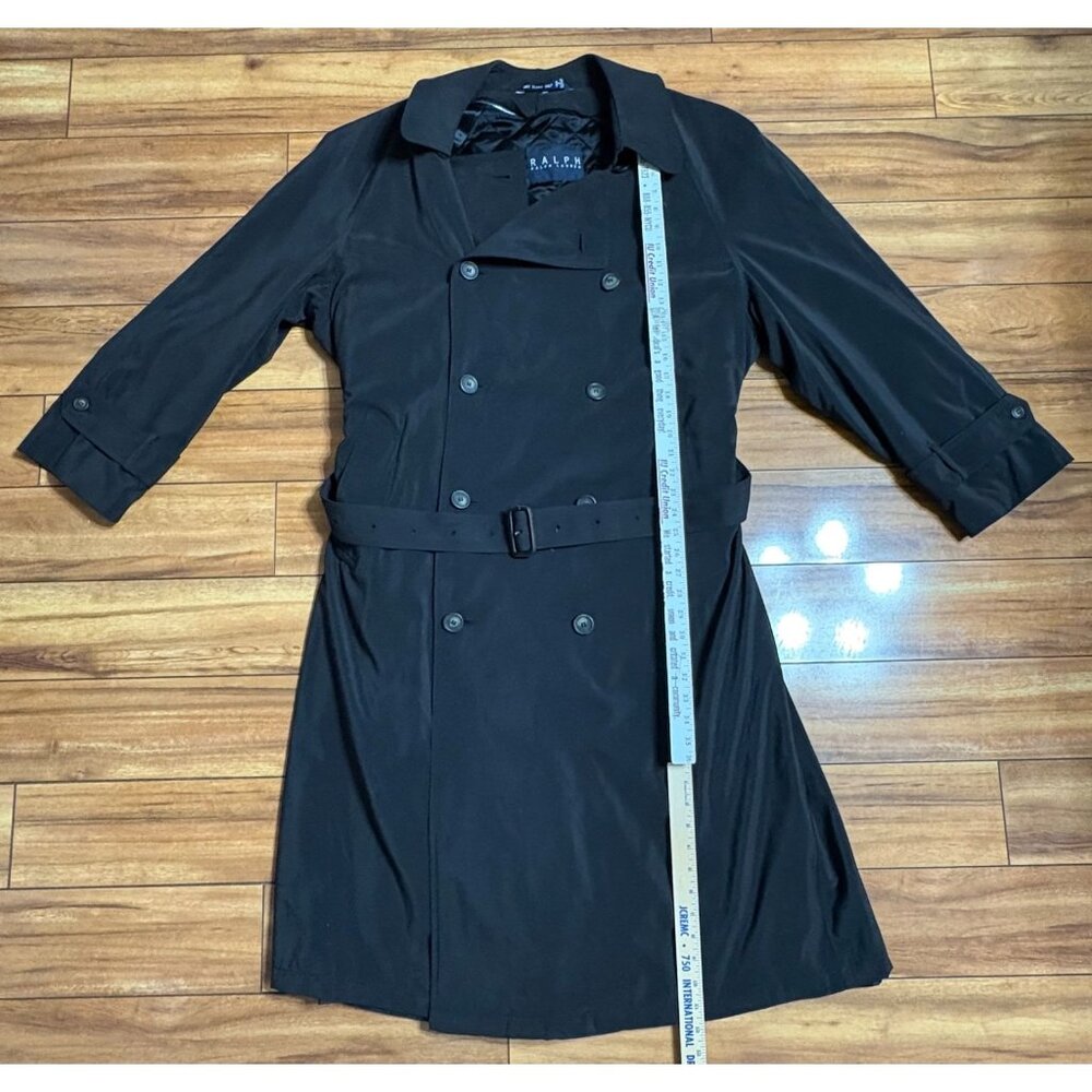 Vtg Ralph Lauren Trench Coat 44 Wool Bld Black Double-Breasted Belt Lined Men's - Picture 5 of 12